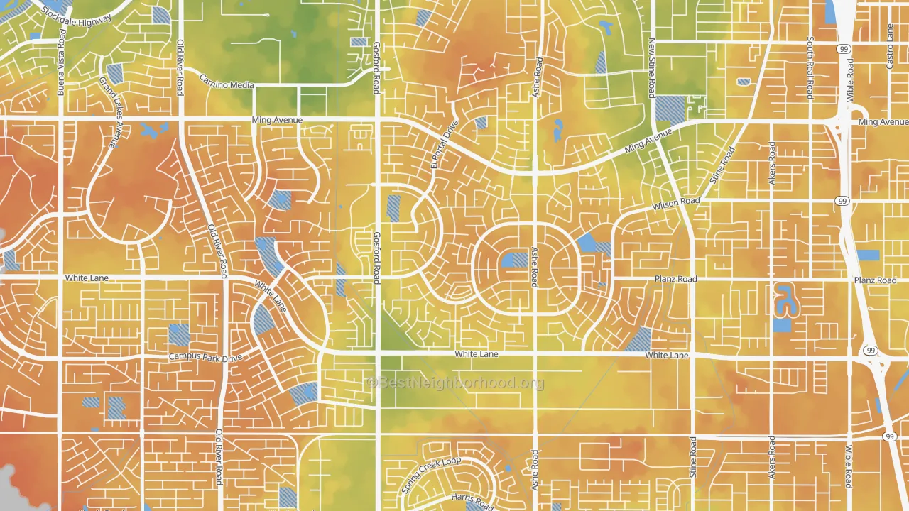Bike Grade map of Laurelglen, Bakersfield, CA