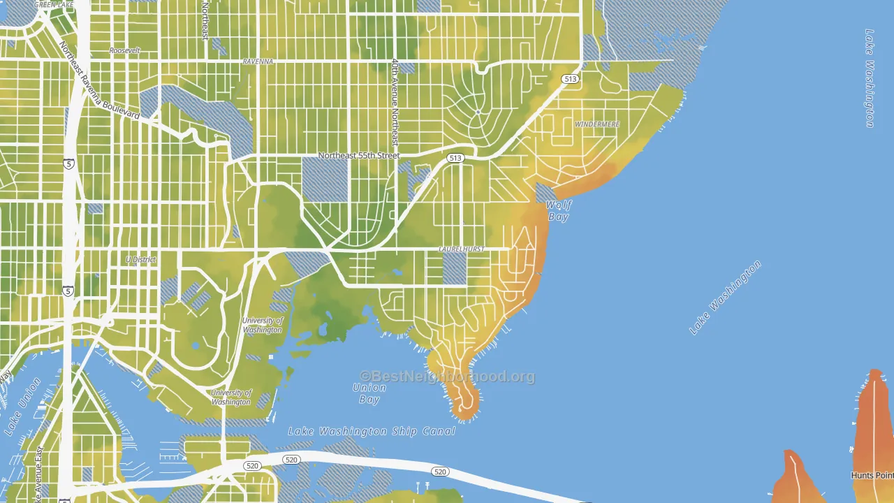 Bike Grade map of Laurelhurst, Seattle, WA