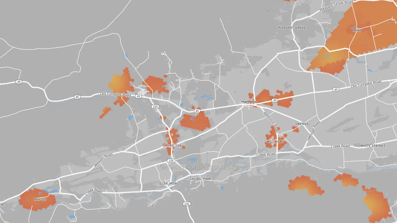 Bike Grade map of Laurelton, PA