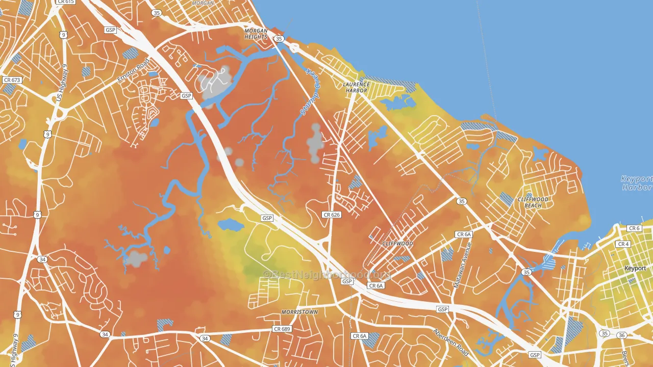 Bike Grade map of Laurence Harbor, NJ