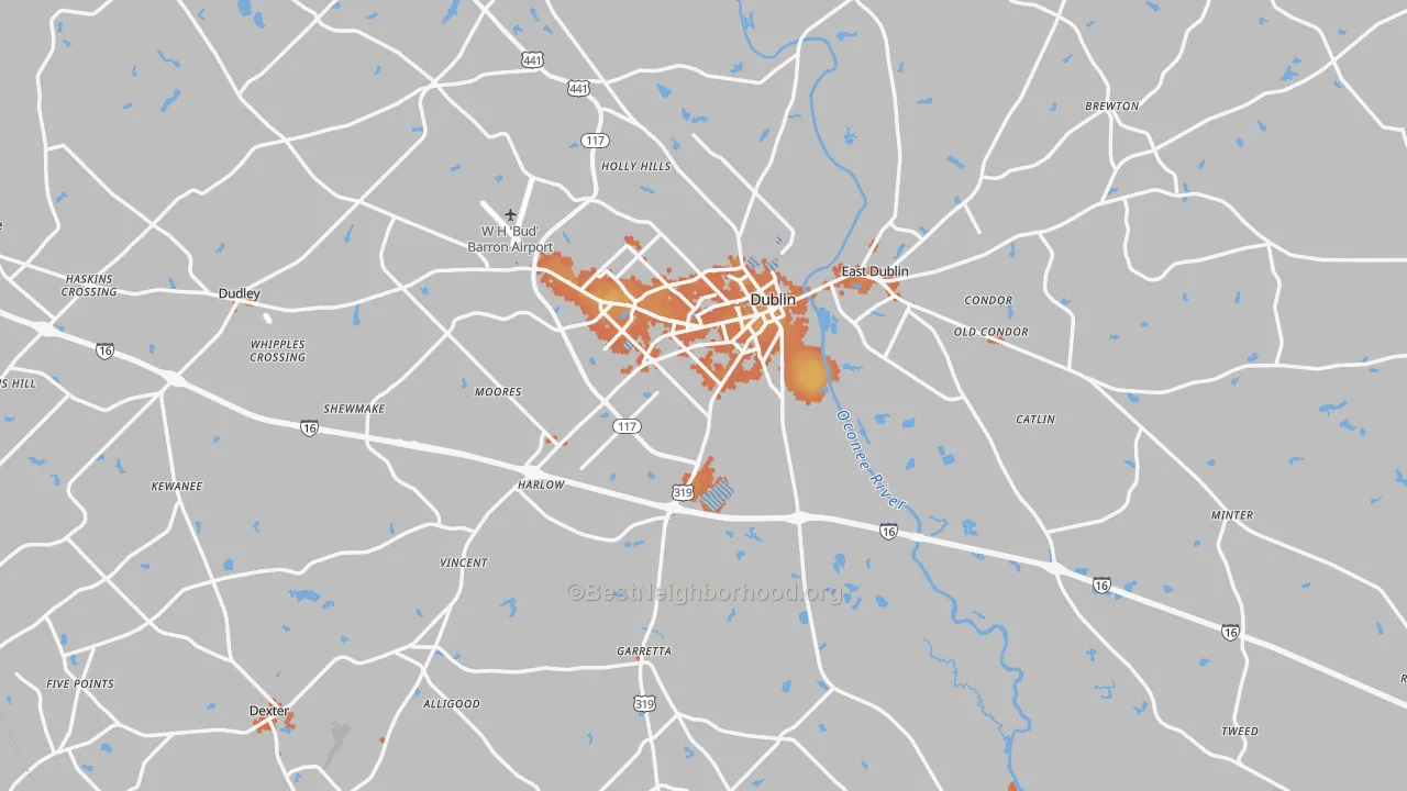 Bike Grade map of Laurens County, GA