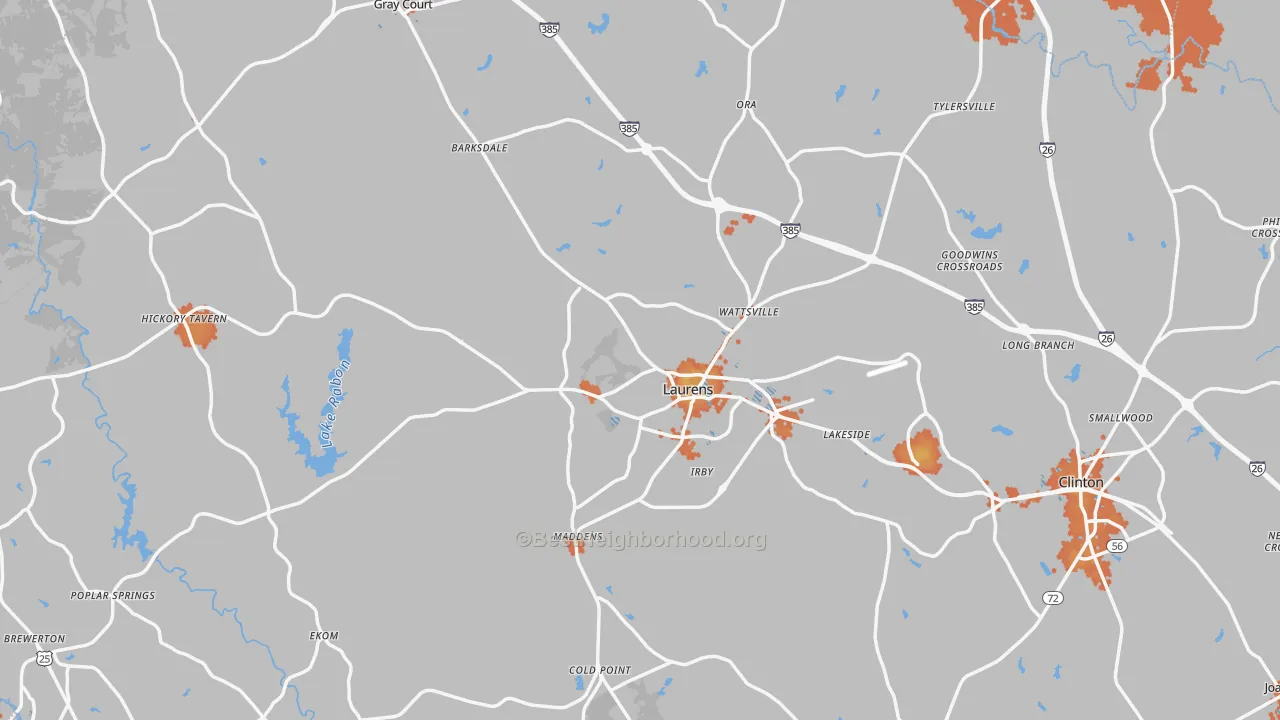 Bike Grade map of Laurens County, SC