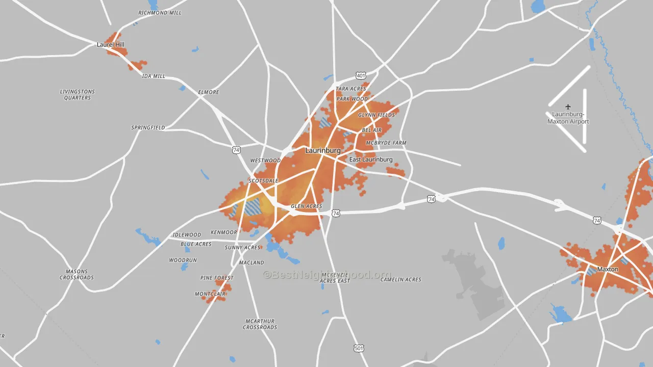 Bike Grade map of Laurinburg, NC