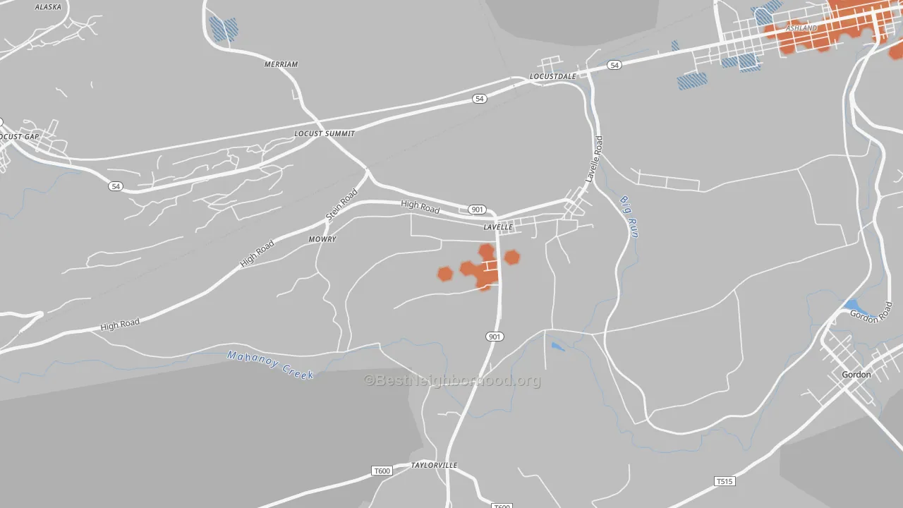 Bike Grade map of Lavelle, PA