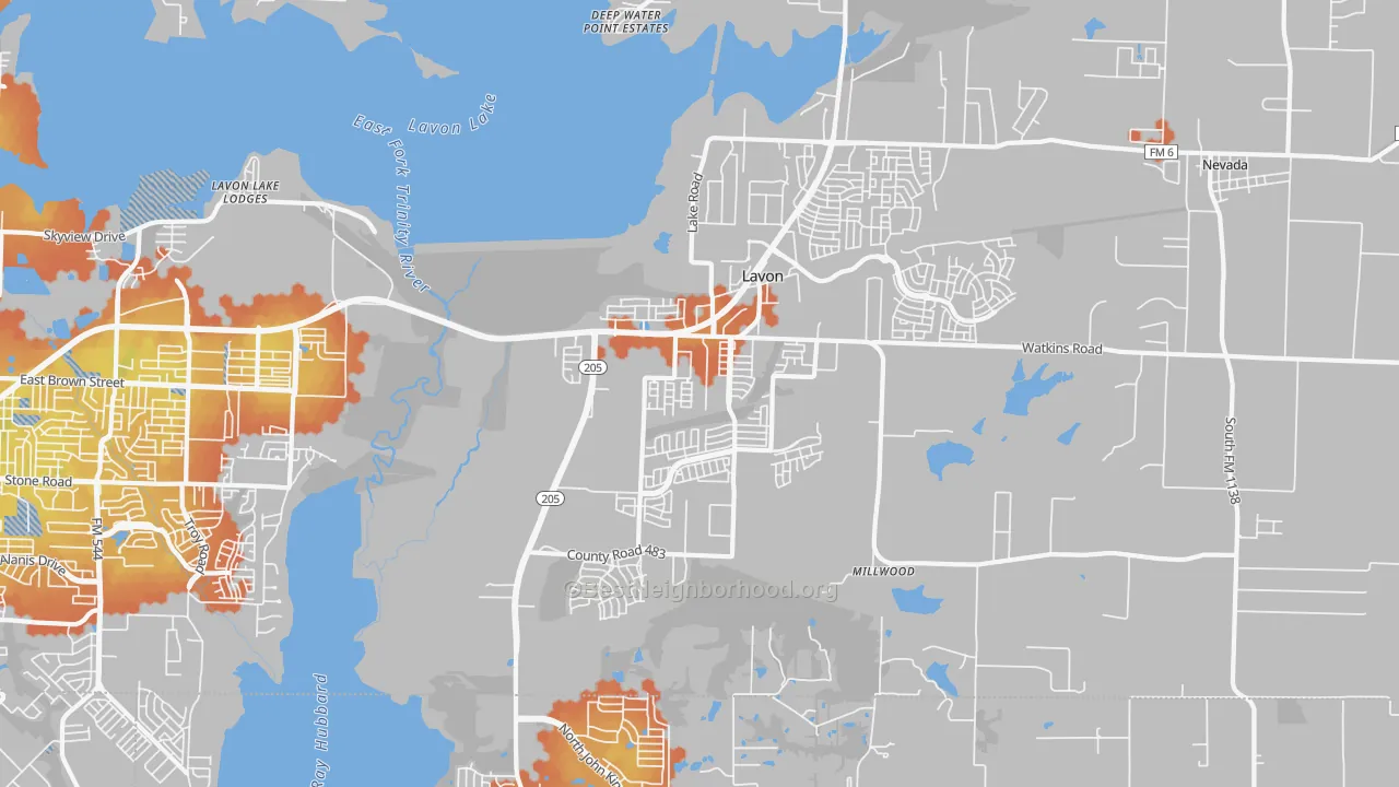 Bike Grade map of Lavon, TX