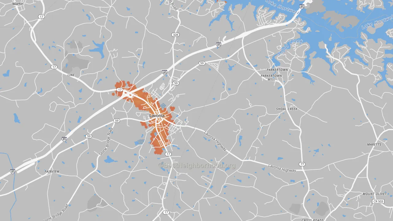 Bike Grade map of Lavonia, GA