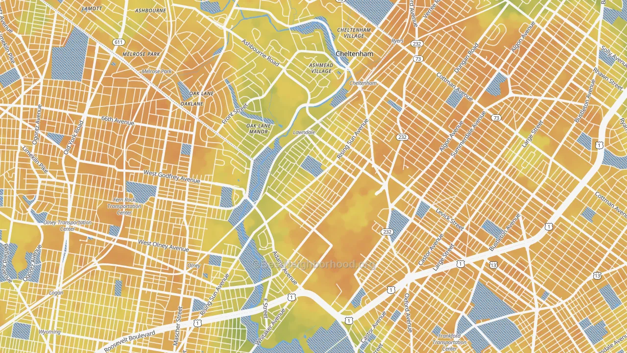Bike Grade map of Lawncrest, Philadelphia, PA