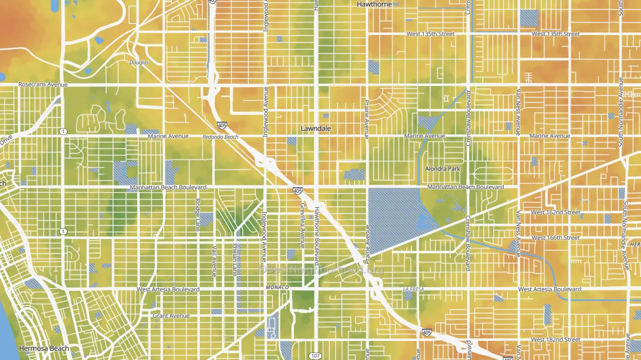 Bike Grade map of Lawndale, CA