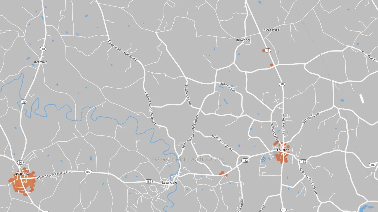 Bike Grade map of Lawndale, NC