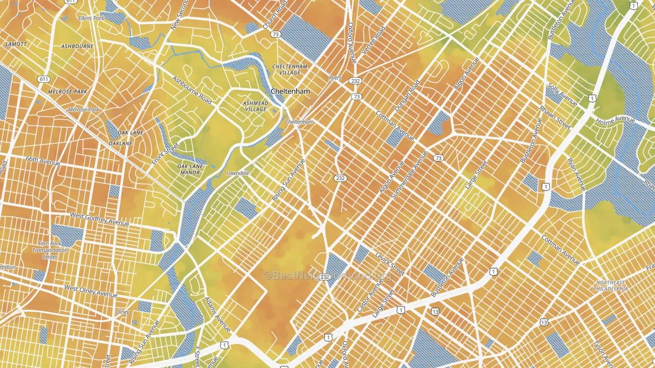 Bike Grade map of Lawndale, Philadelphia, PA