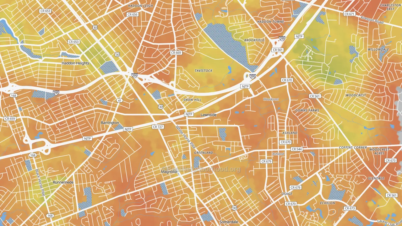 Bike Grade map of Lawnside, NJ