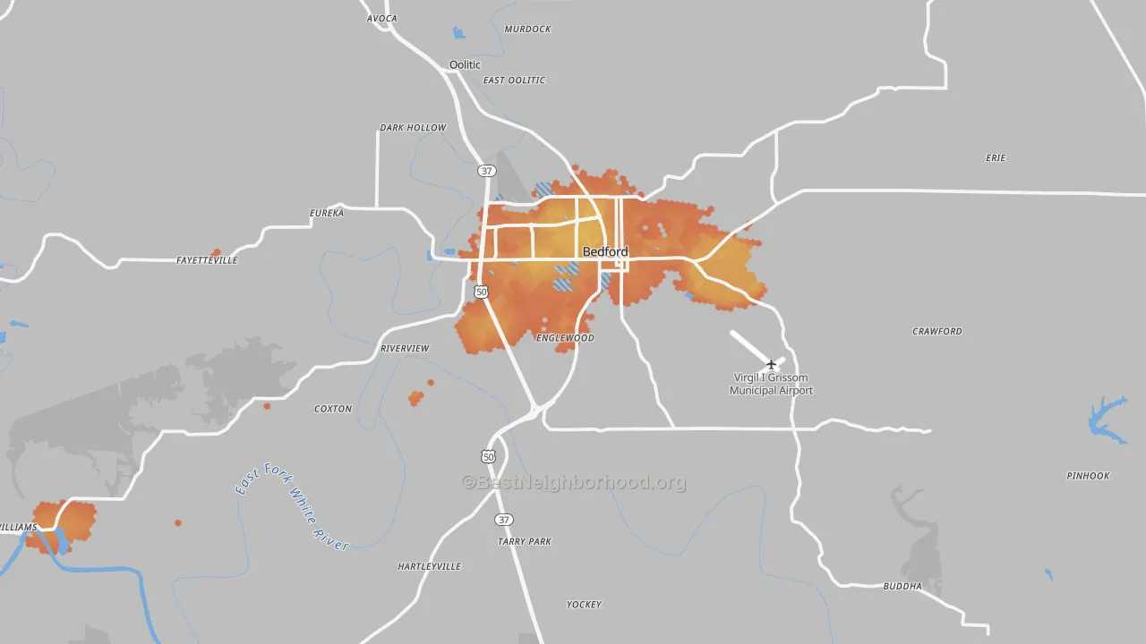 Bike Grade map of Lawrence County, IN