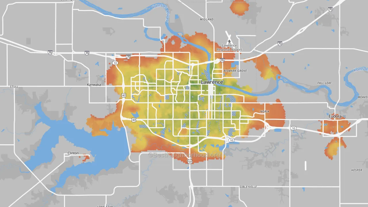 Bike Grade map of Lawrence, KS