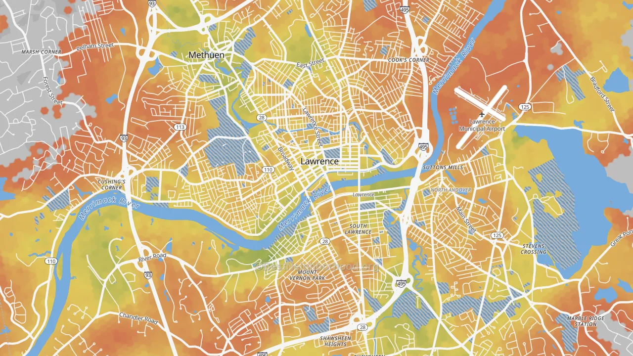 Bike Grade map of Lawrence, MA