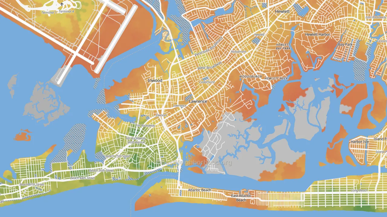 Bike Grade map of Lawrence, NY