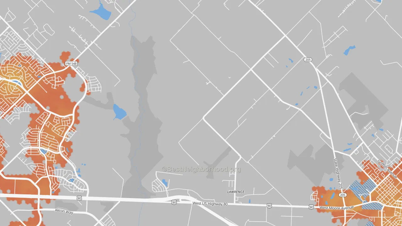 Bike Grade map of Lawrence, TX