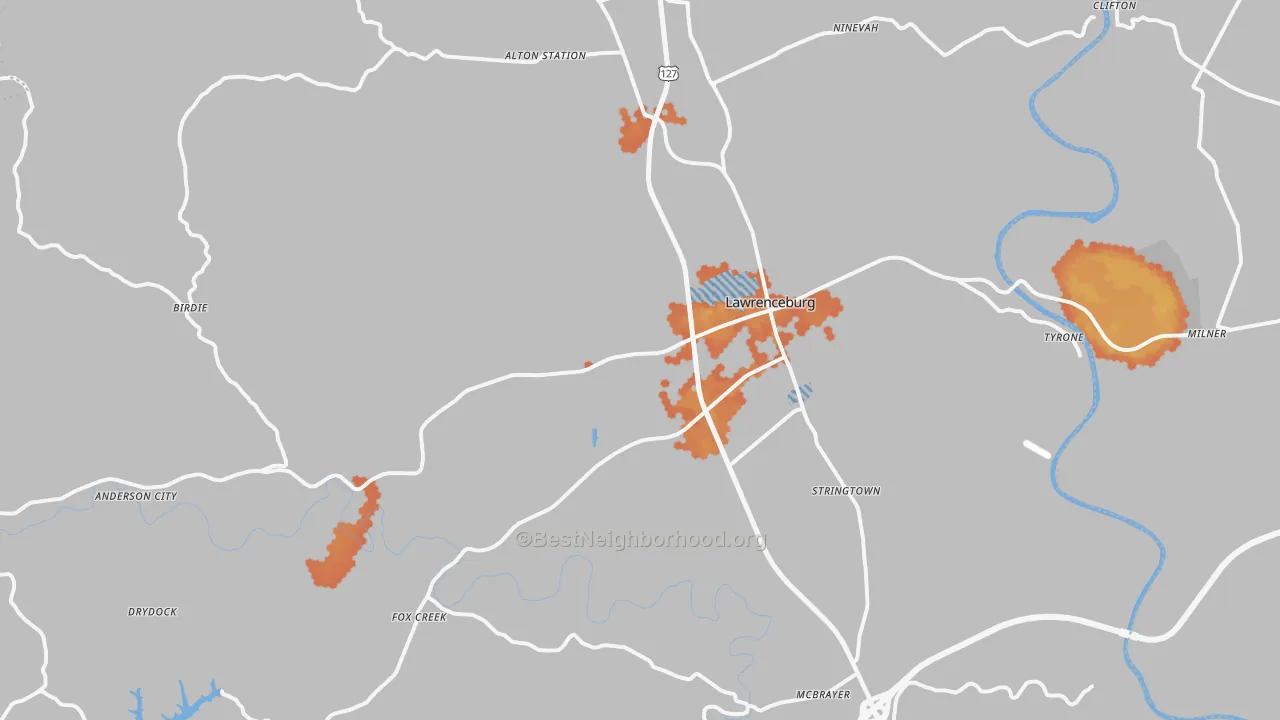 Bike Grade map of Lawrenceburg, KY