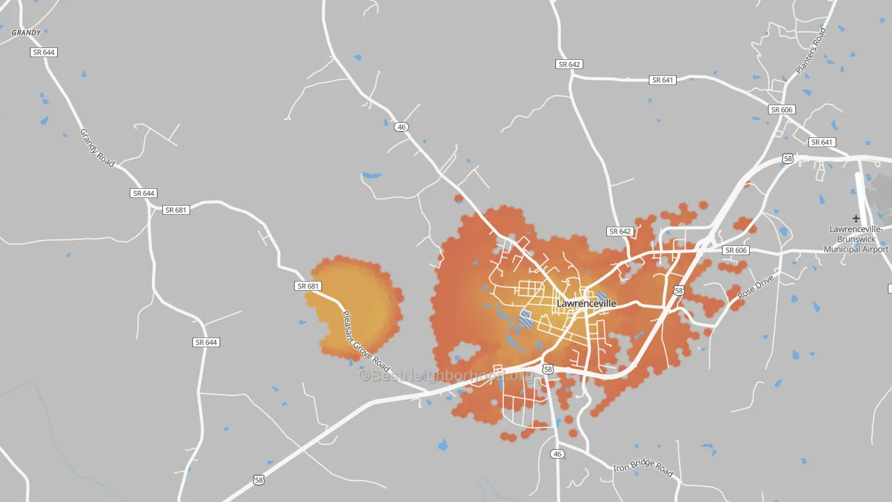 Bike Grade map of Lawrenceville Hills, VA