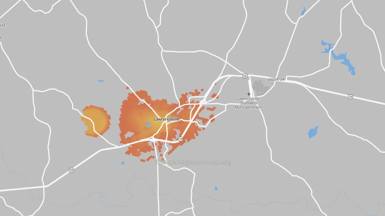 Bike Grade map of Lawrenceville, VA
