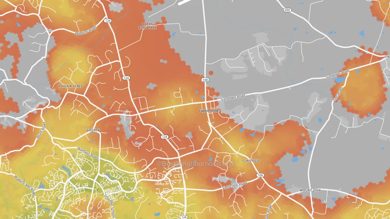 Bike Grade map of Laytonsville, MD