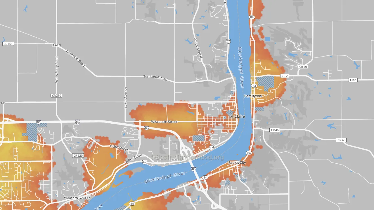 Bike Grade map of Le Claire, IA