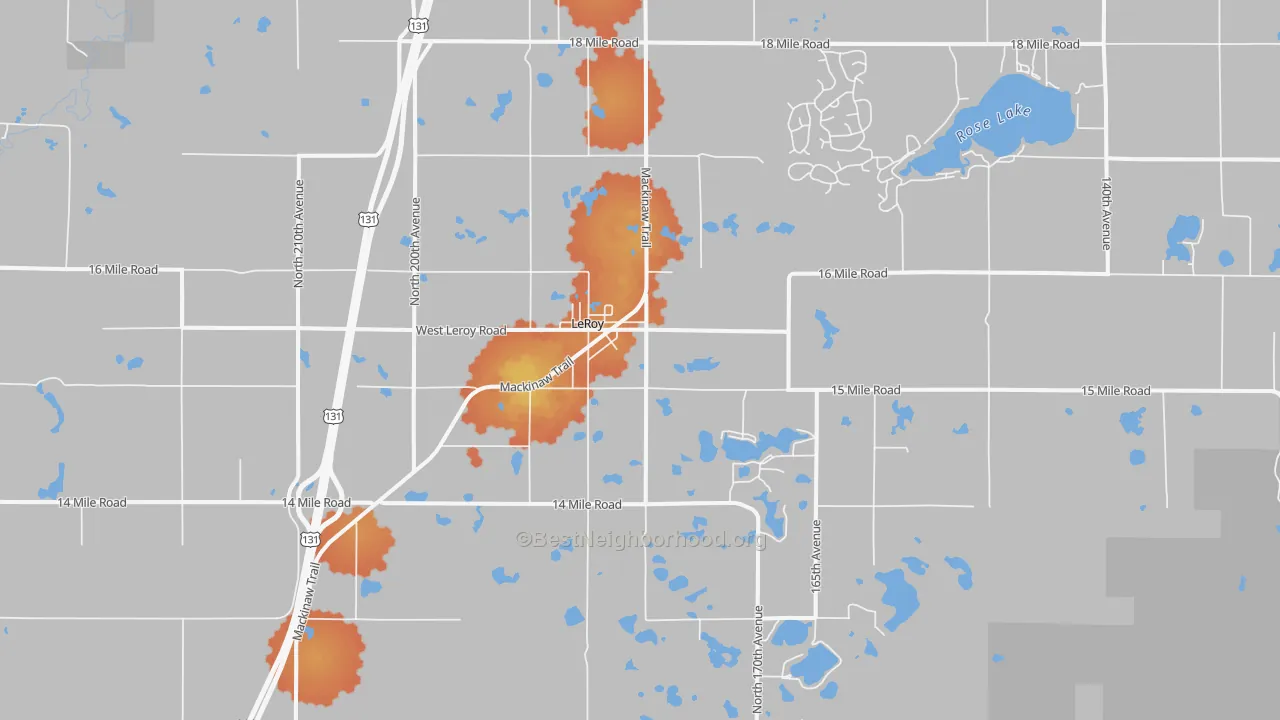 Bike Grade map of Le Roy, MI