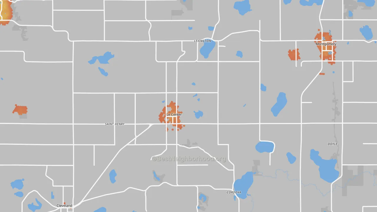 Bike Grade map of Le Sueur County, MN