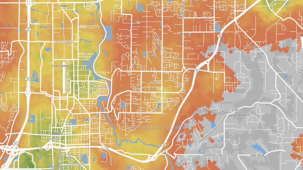 Bike Grade map of Lea Hill, Auburn, WA