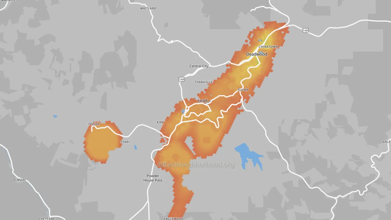 Bike Grade map of Lead, SD