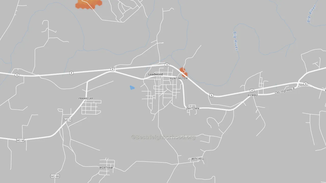 Bike Grade map of Leadwood, MO