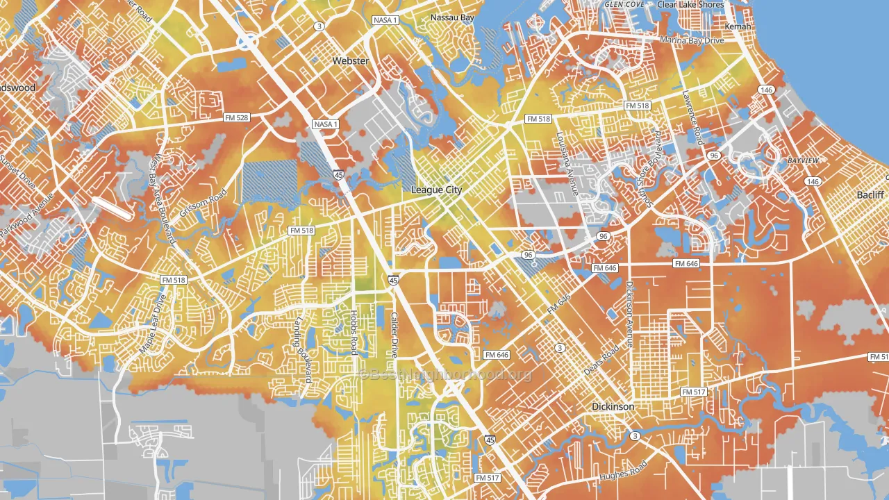 Bike Grade map of League City, TX