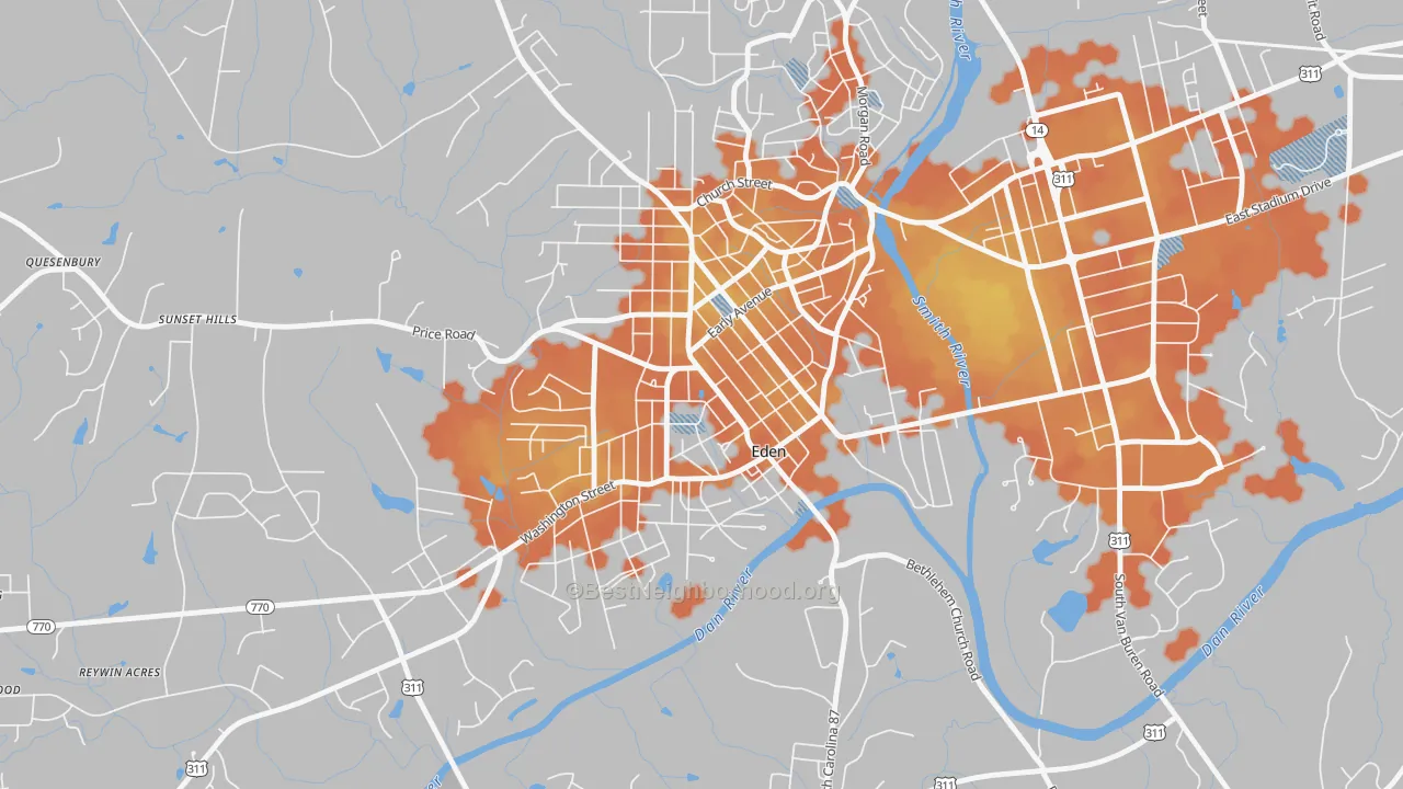 Bike Grade map of Leaksville, Eden, NC