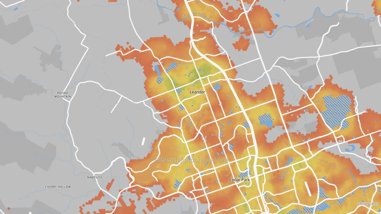 Bike Grade map of Leander, TX