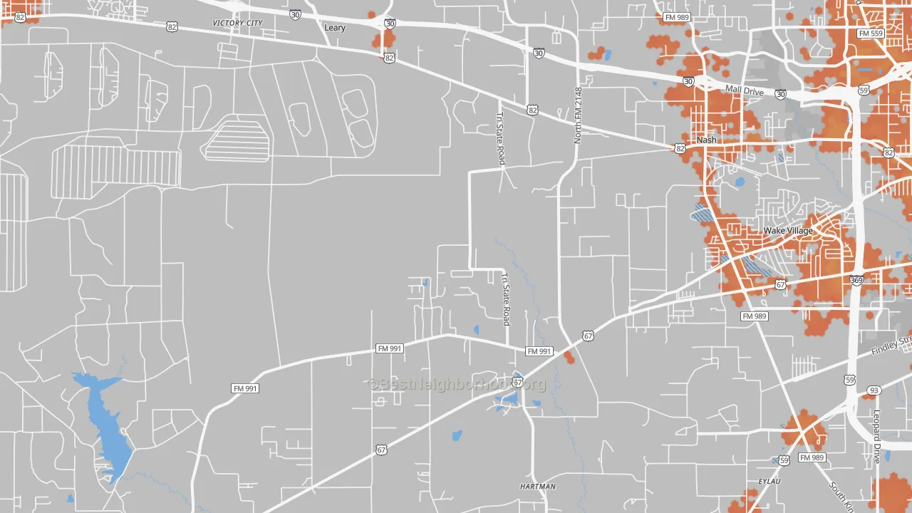 Bike Grade map of Leary, TX