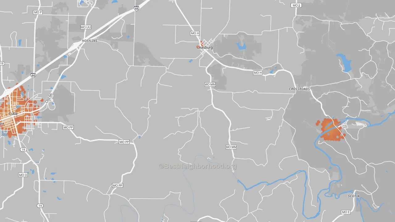 Bike Grade map of Leasburg, MO