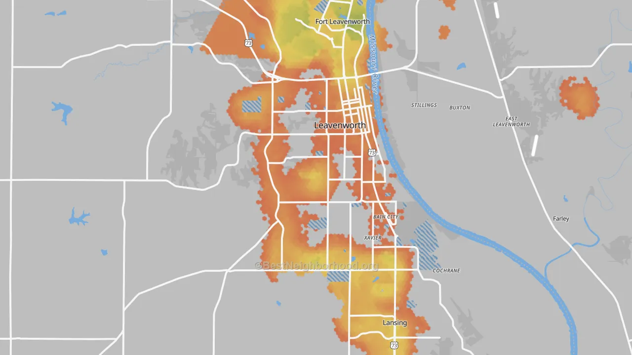 Bike Grade map of Leavenworth, KS