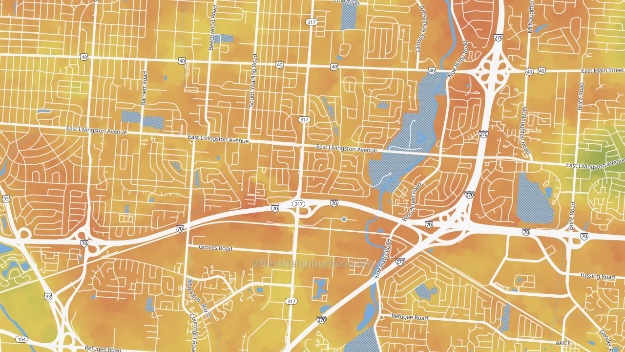 Bike Grade map of Leawood, Columbus, OH