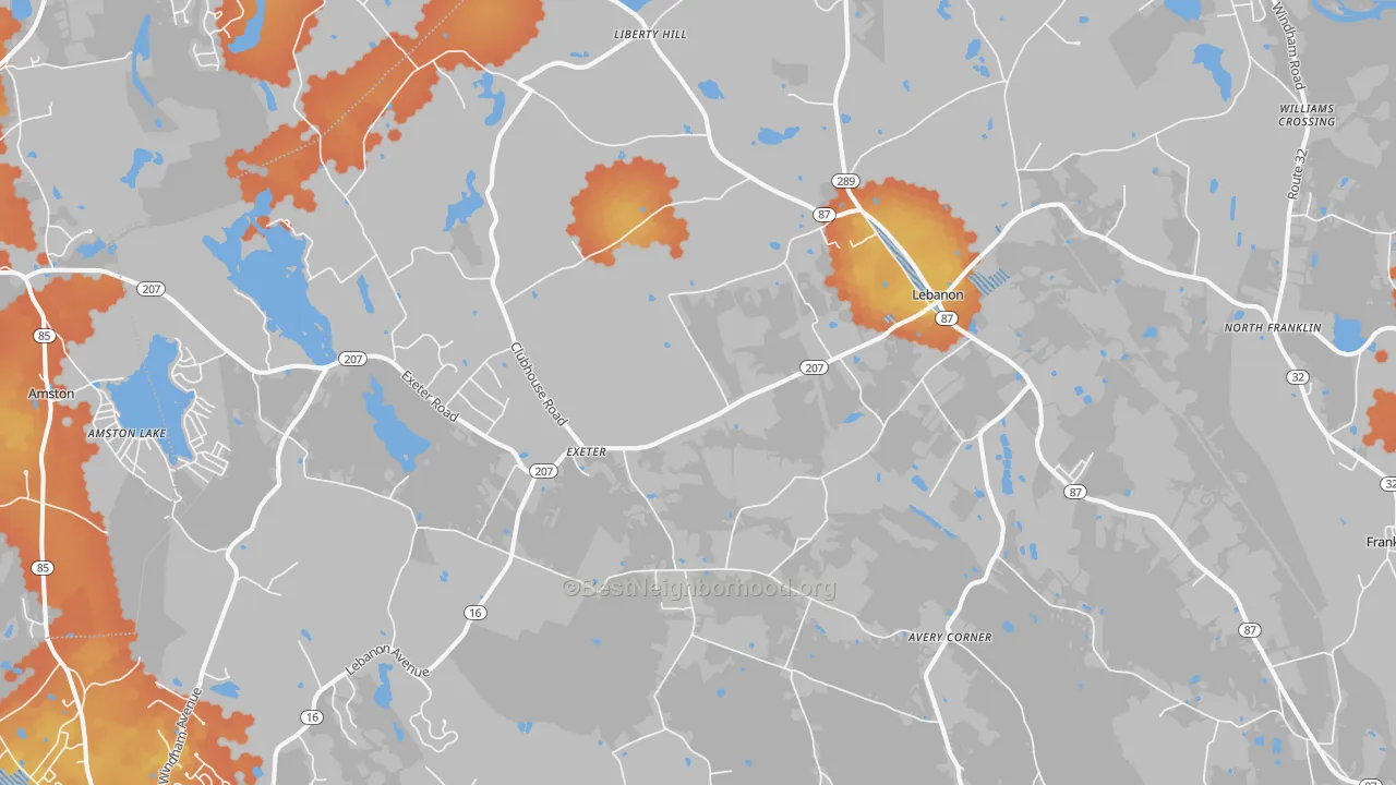 Bike Grade map of Lebanon, CT