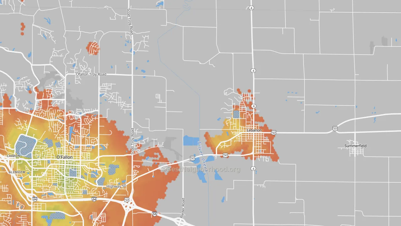 Bike Grade map of Lebanon, IL