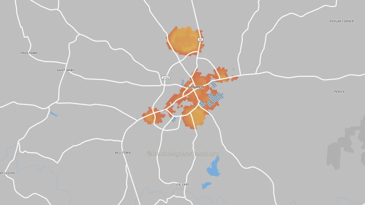 Bike Grade map of Lebanon, KY