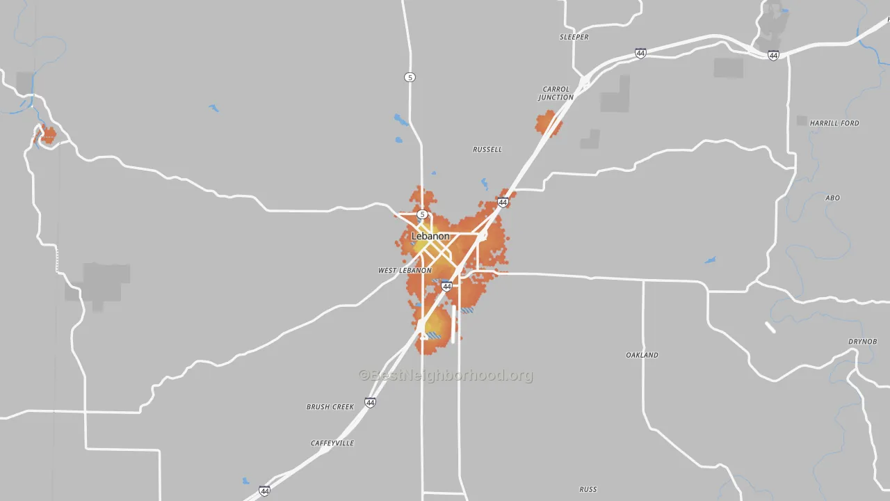 Bike Grade map of Lebanon, MO