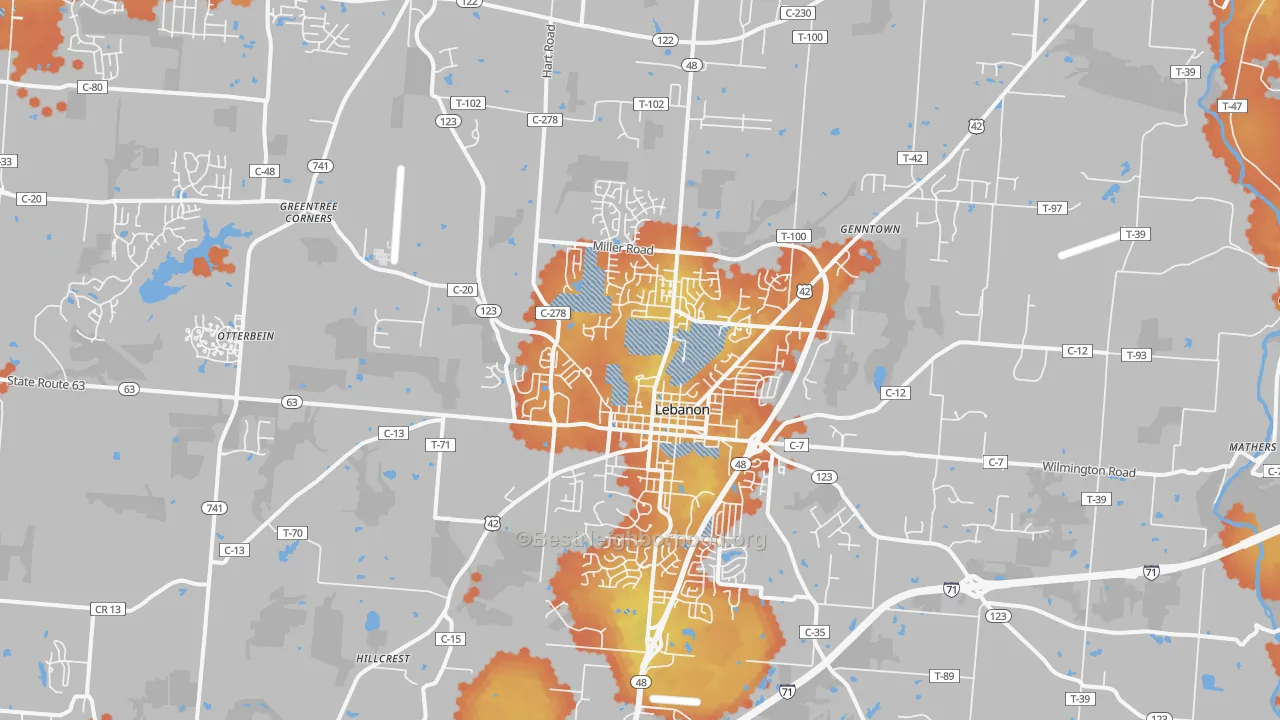Bike Grade map of Lebanon, OH