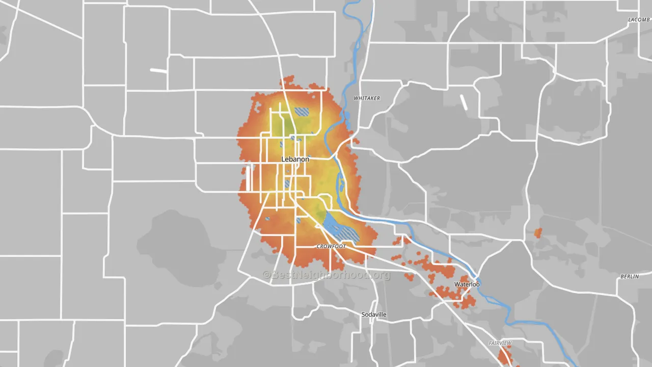 Bike Grade map of Lebanon, OR