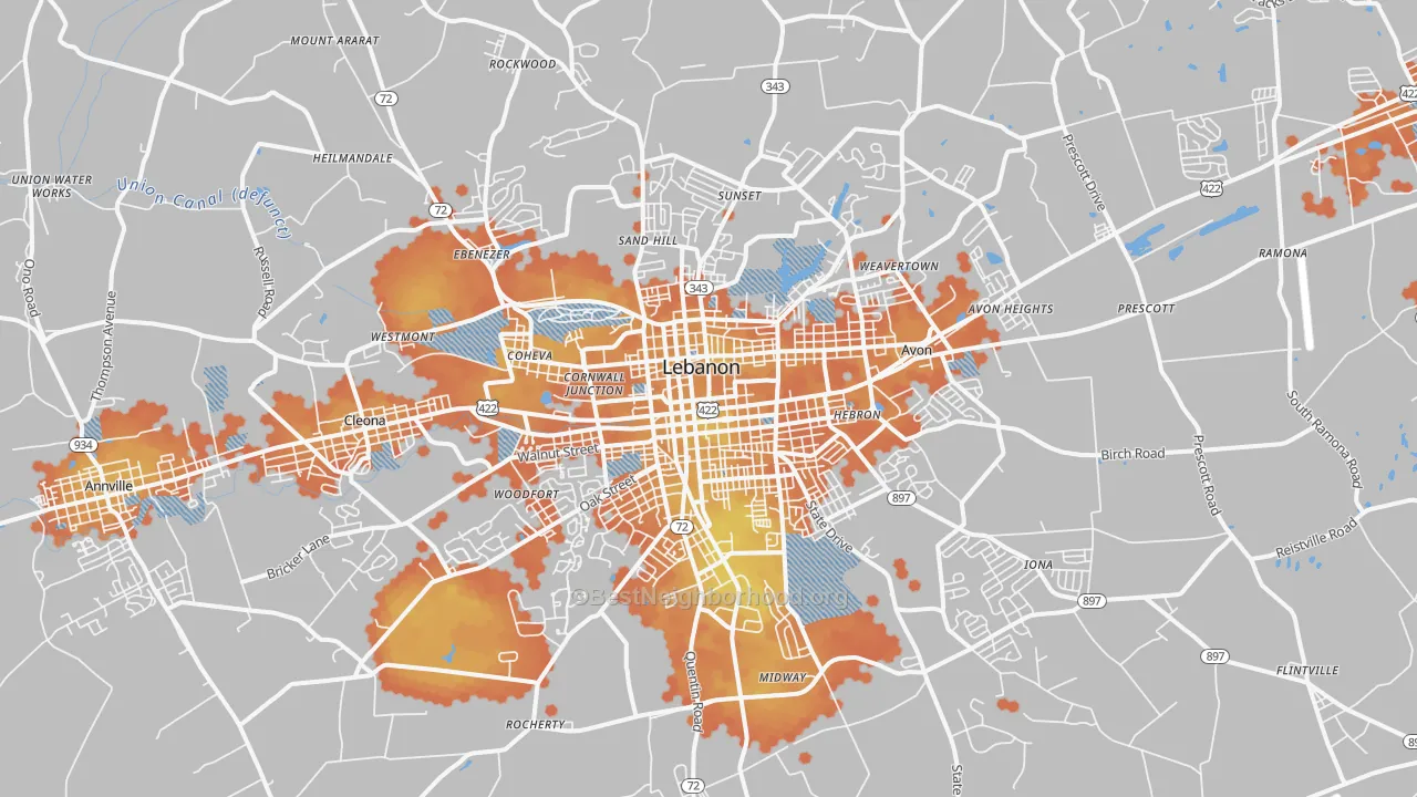Bike Grade map of Lebanon, PA