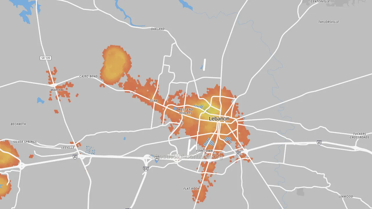 Bike Grade map of Lebanon, TN