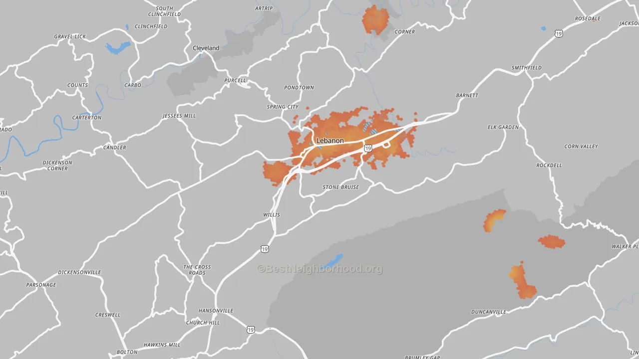 Bike Grade map of Lebanon, VA