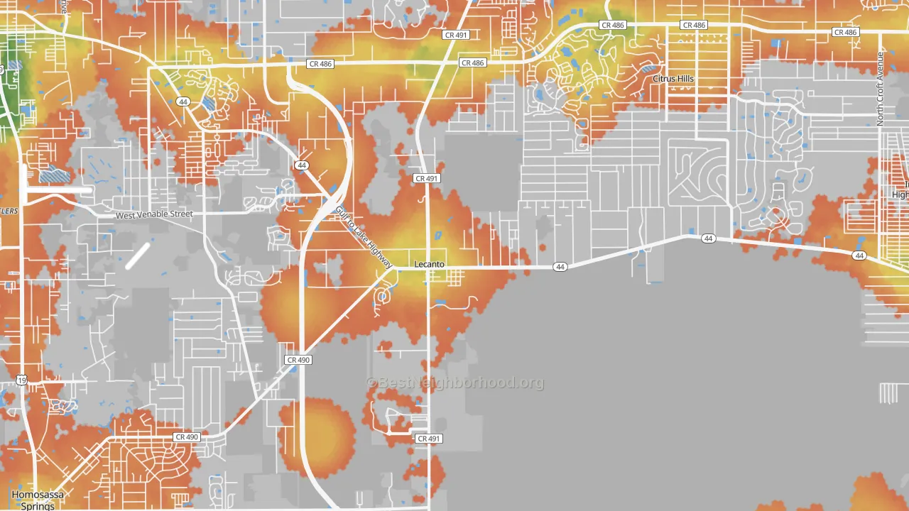 Bike Grade map of Lecanto, FL