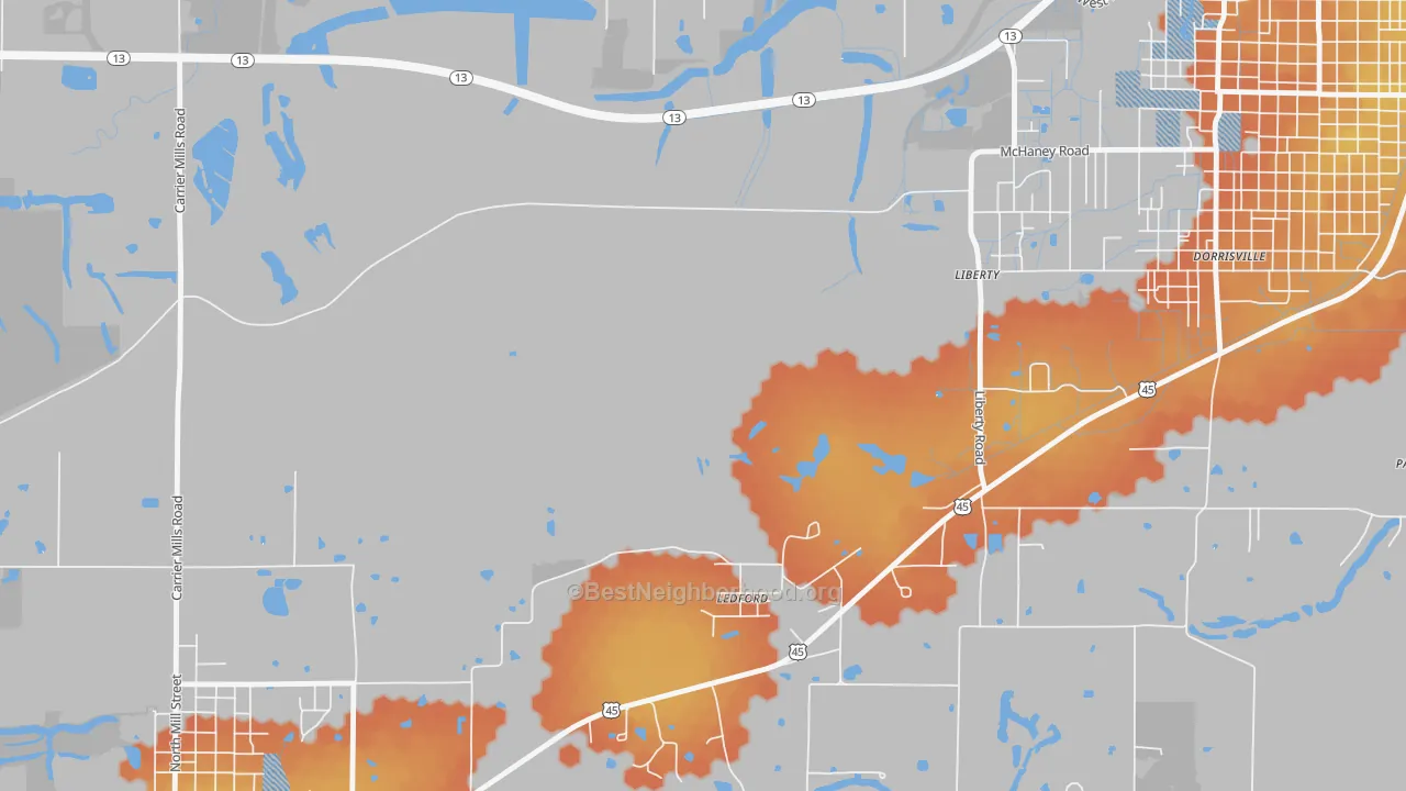 Bike Grade map of Ledford, IL