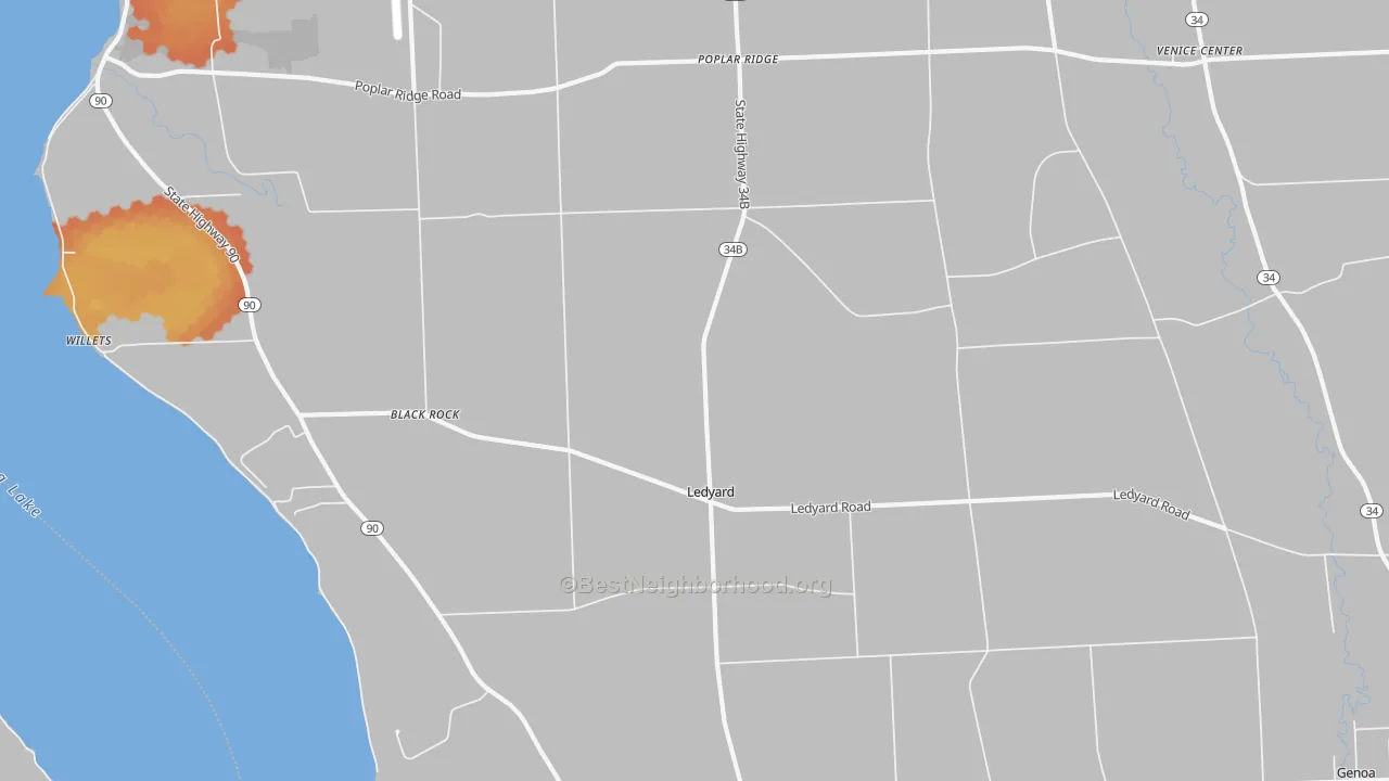 Bike Grade map of Ledyard, NY