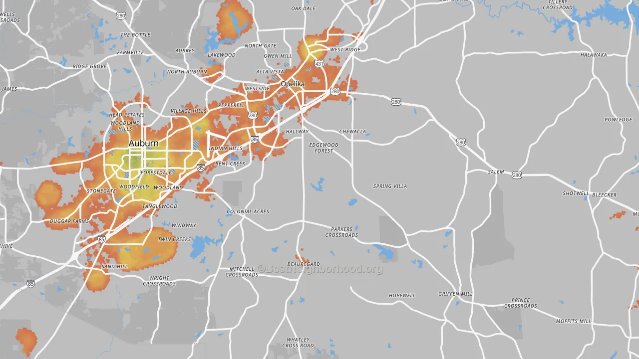 Bike Grade map of Lee County, AL